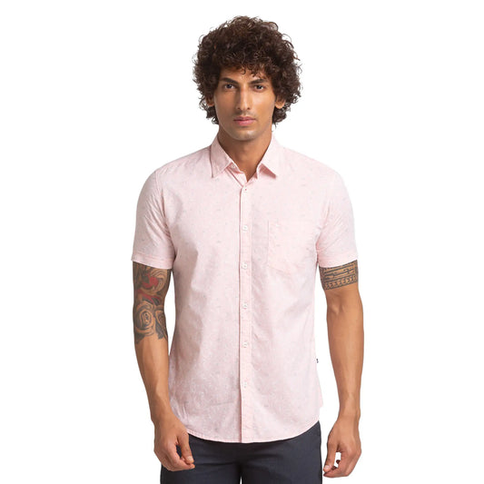 Men Slim Fit Print Cotton Half Sleeve Shirts
