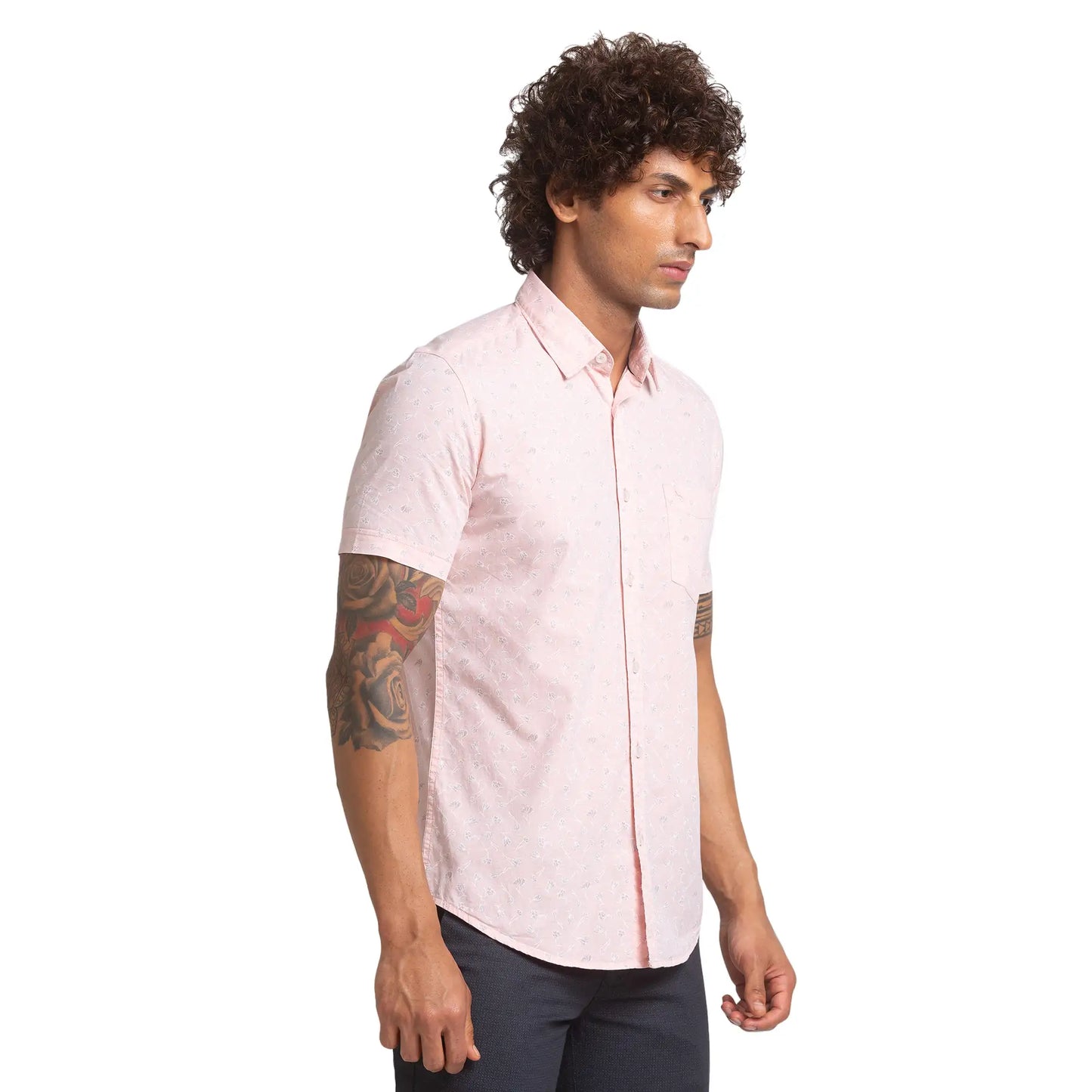 Men Slim Fit Print Cotton Half Sleeve Shirts