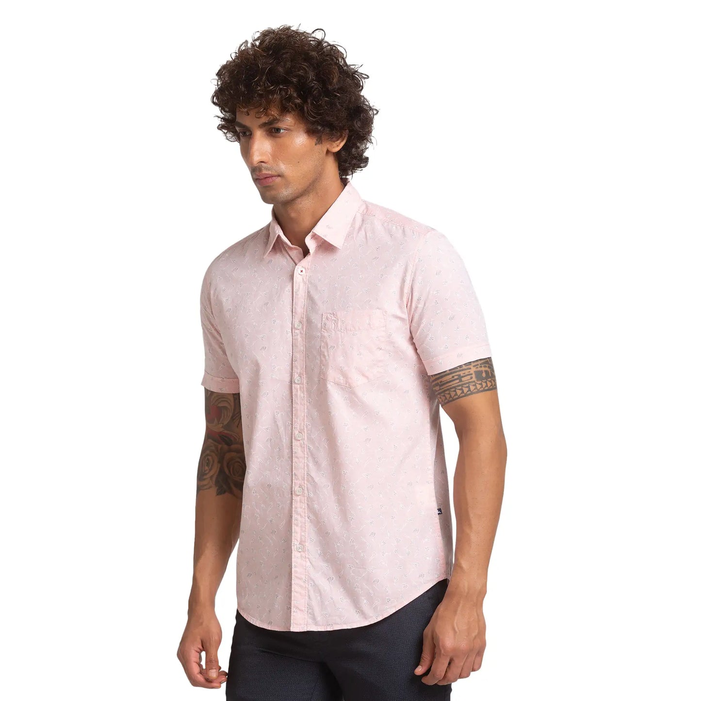 Men Slim Fit Print Cotton Half Sleeve Shirts