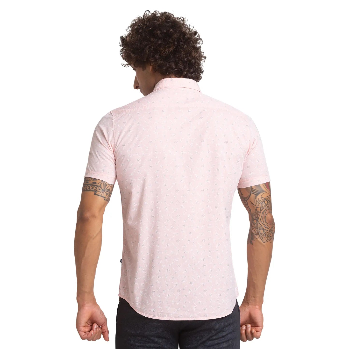 Men Slim Fit Print Cotton Half Sleeve Shirts