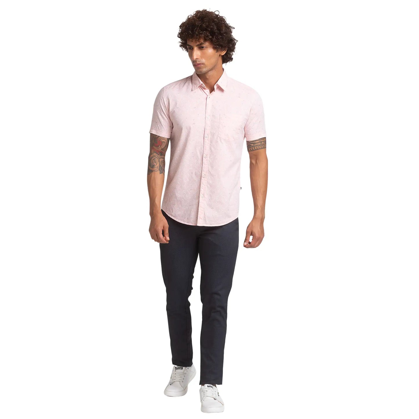 Men Slim Fit Print Cotton Half Sleeve Shirts