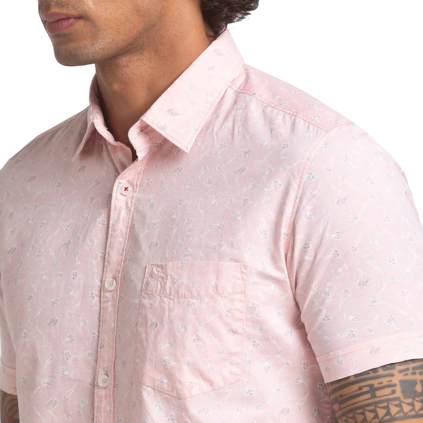 Men Slim Fit Print Cotton Half Sleeve Shirts