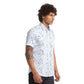 Men White Slim Fit Print Cotton Half Sleeve Shirts