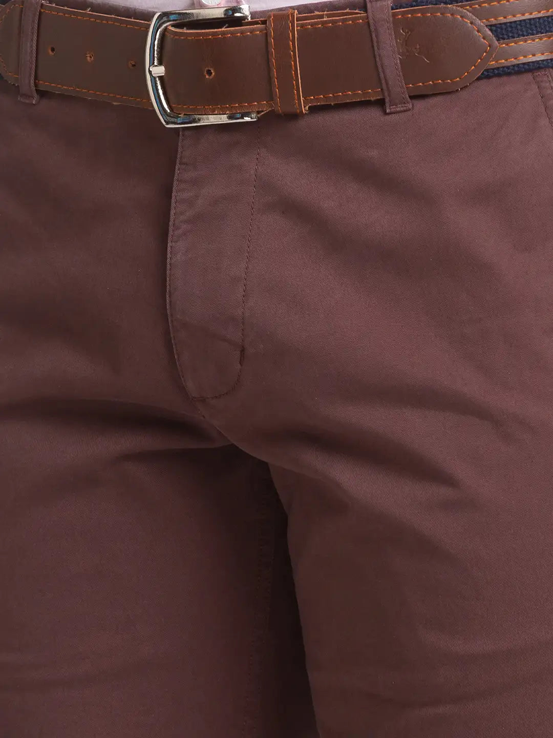 Men Brown Low Rise Tapered Fit Solid Cotton Blend Trouser