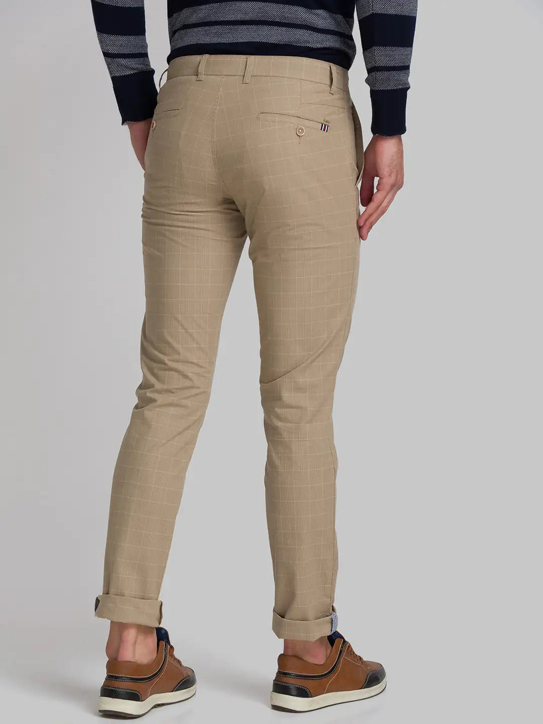 Men Khaki Lrt Fit Yarn Dyed Cotton Blend Trouser