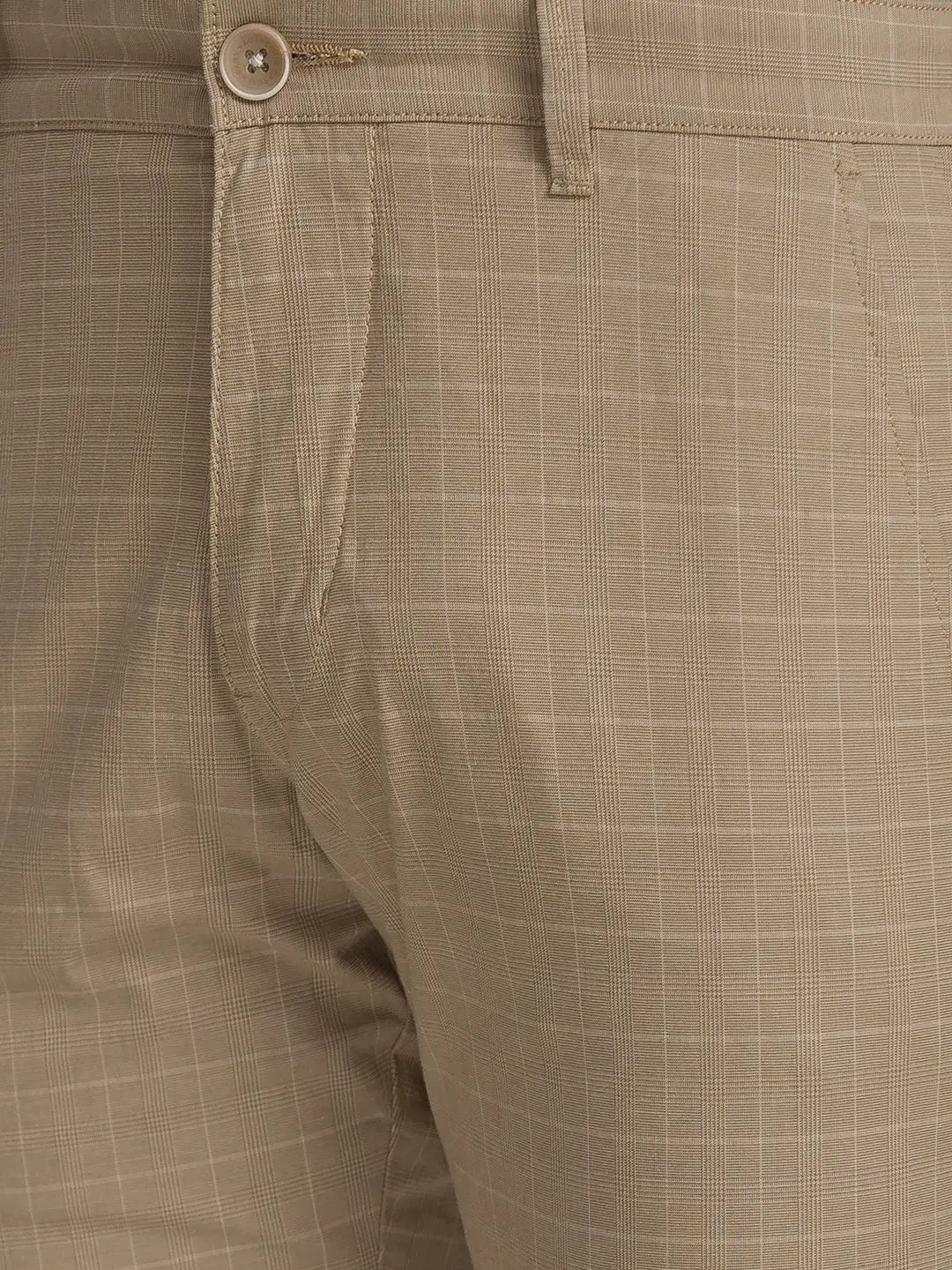 Men Khaki Lrt Fit Yarn Dyed Cotton Blend Trouser