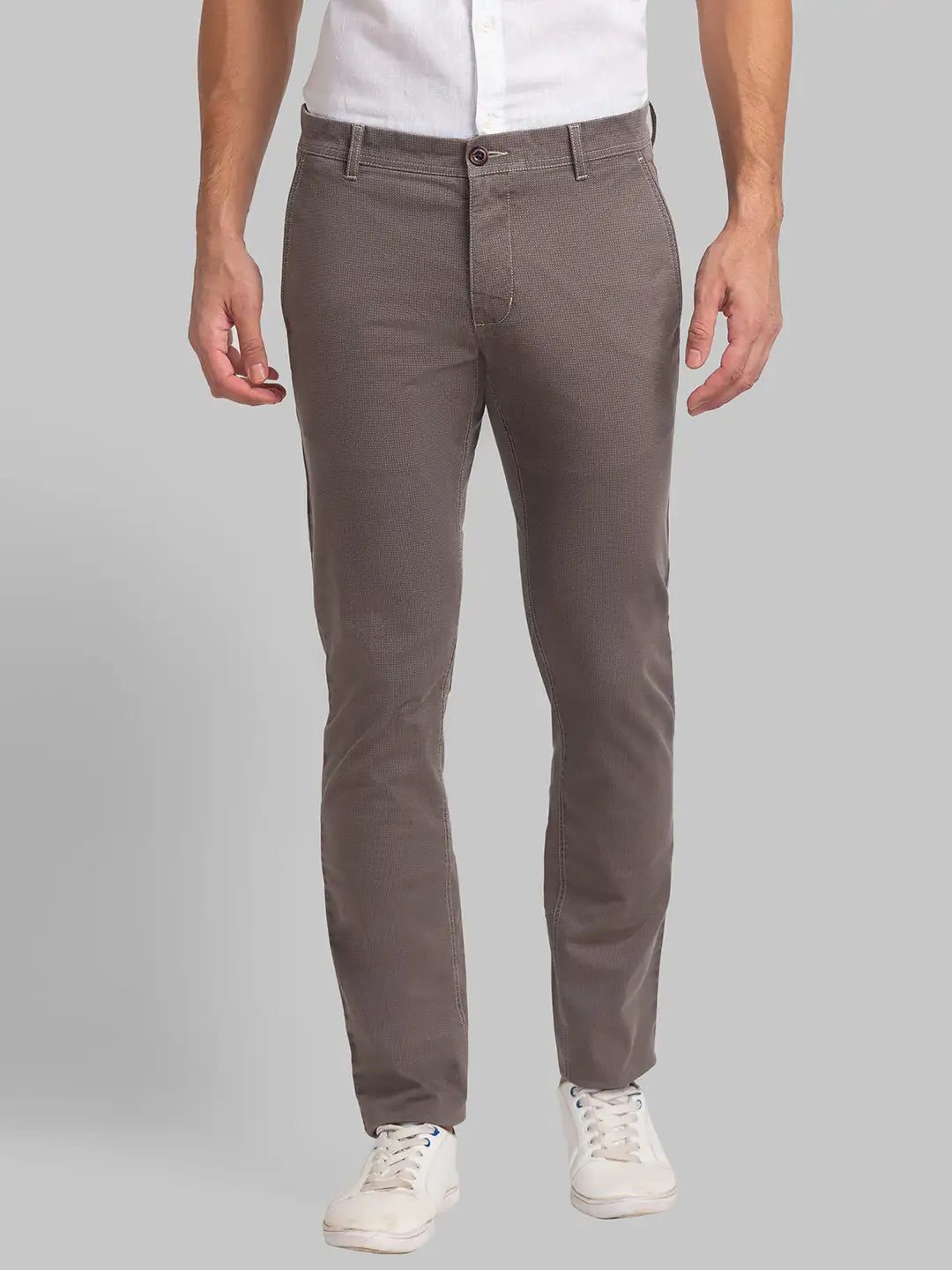 Men Grey Low Rise Tapered Fit Print Cotton Blend Trouser