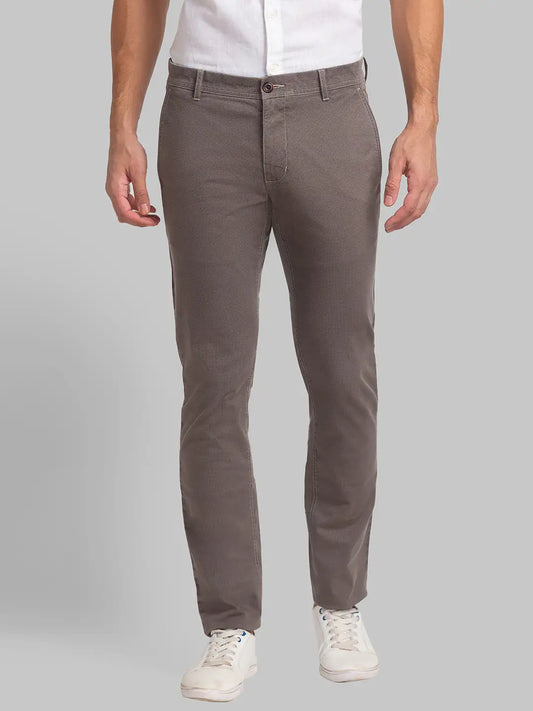 Men Grey Low Rise Tapered Fit Print Cotton Blend Trouser