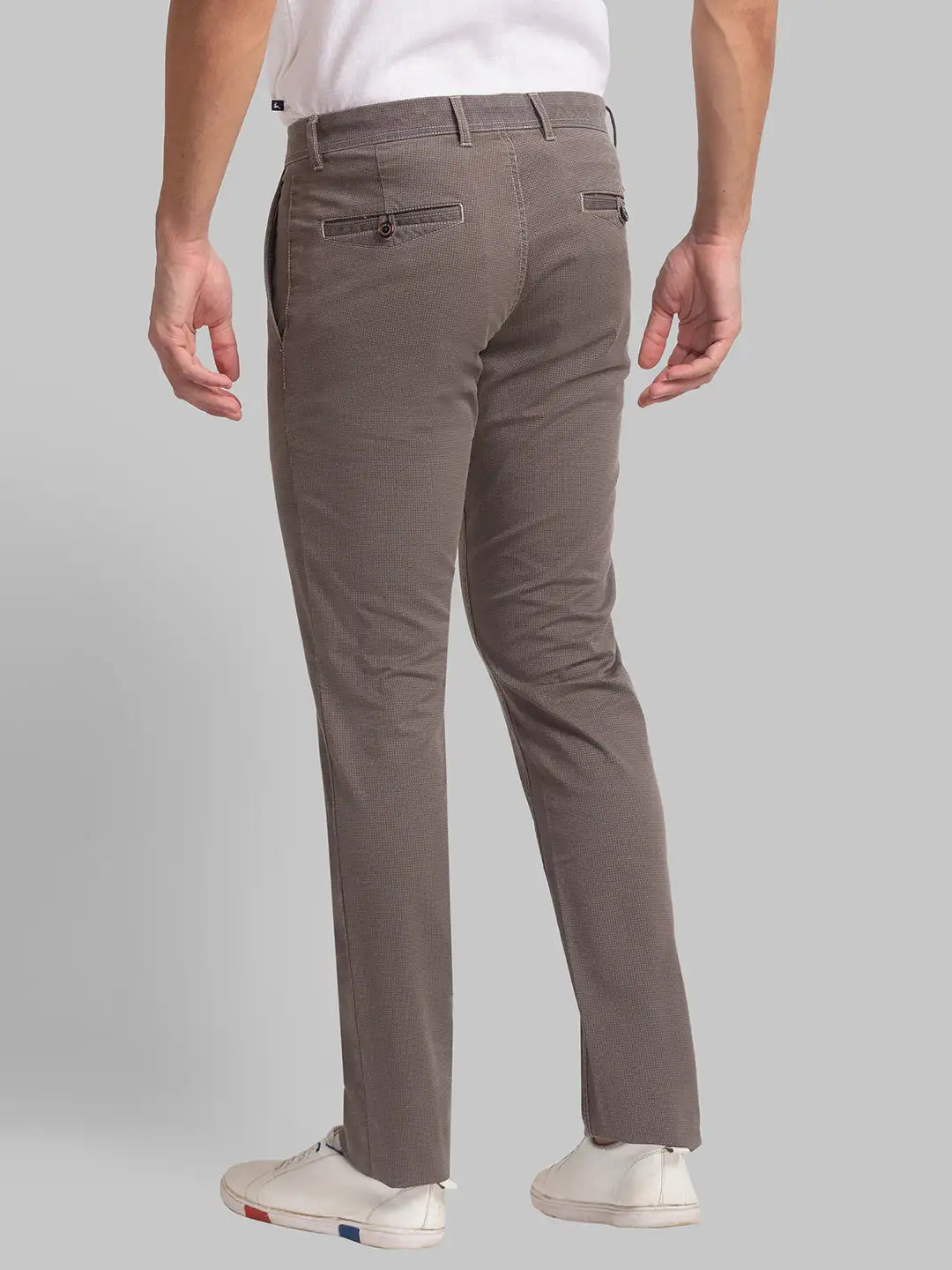 Men Grey Low Rise Tapered Fit Print Cotton Blend Trouser