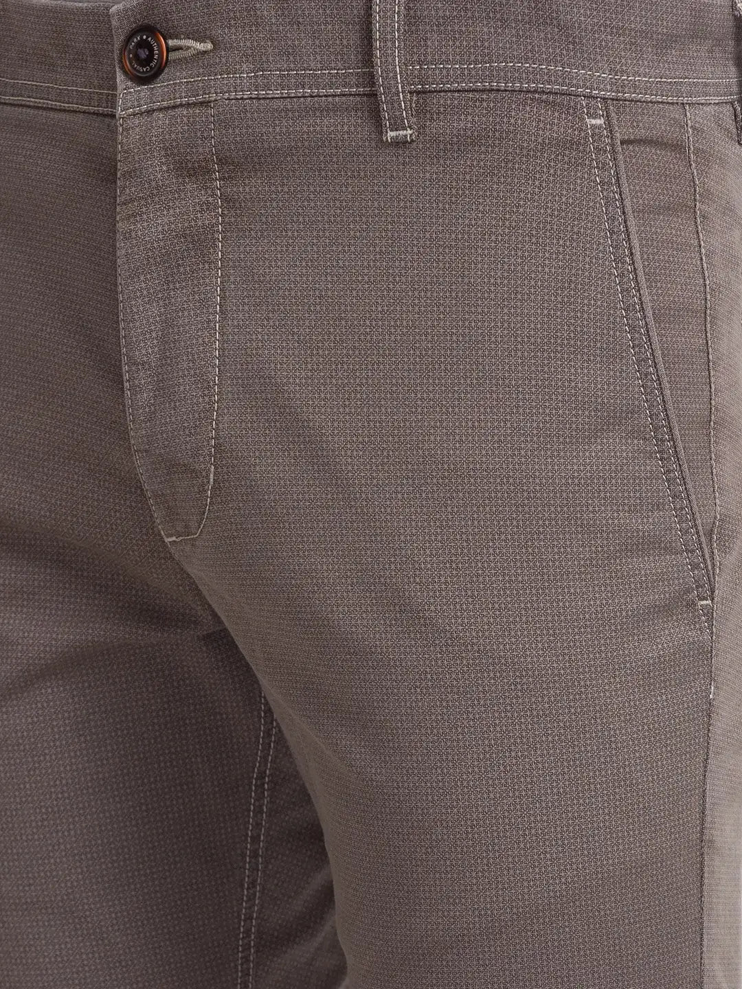 Men Grey Low Rise Tapered Fit Print Cotton Blend Trouser