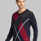 Men Blue Intarsia Acrylic Blend Full Sleeve Sweaters