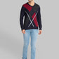 Men Blue Intarsia Acrylic Blend Full Sleeve Sweaters