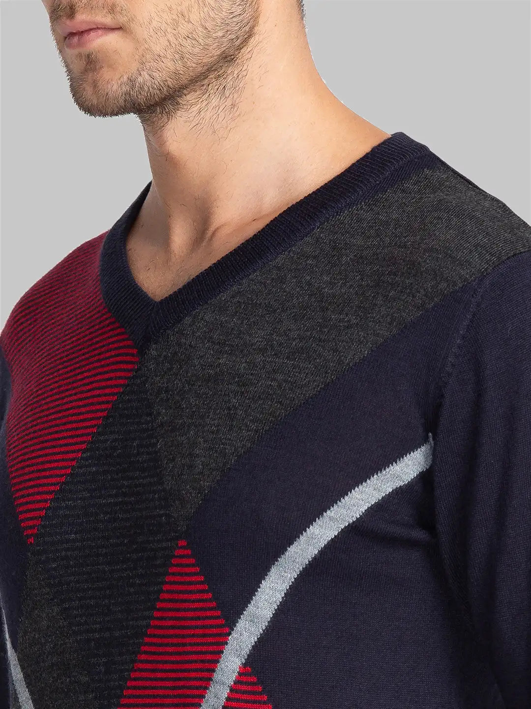 Men Blue Intarsia Acrylic Blend Full Sleeve Sweaters