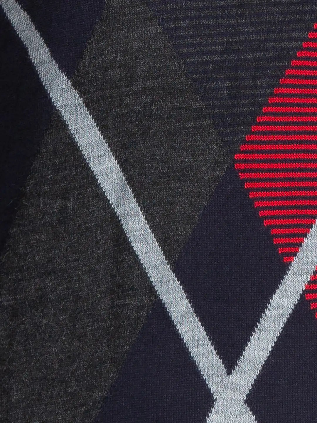 Men Blue Intarsia Acrylic Blend Full Sleeve Sweaters