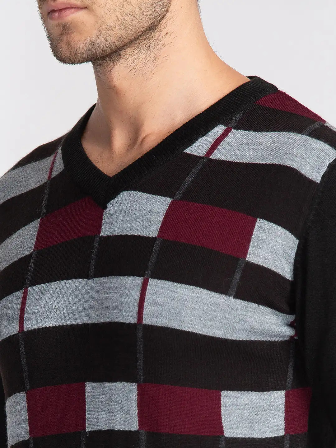 Men Black Intarsia Acrylic Blend Full Sleeve Sweaters