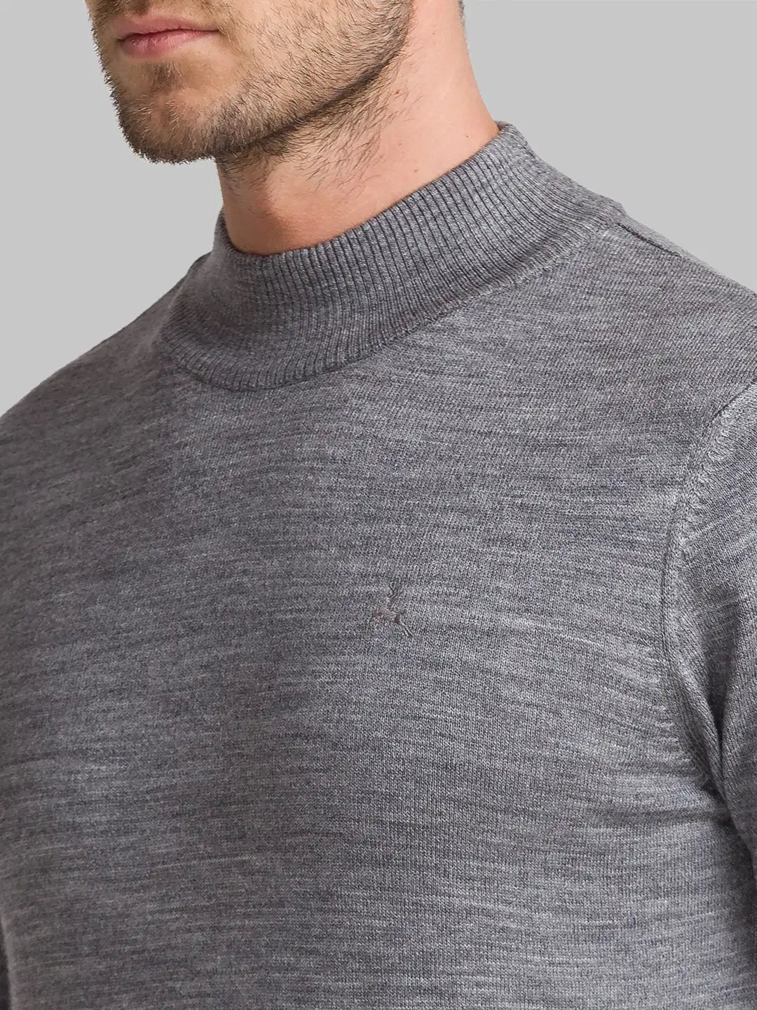 Men Grey Solid Acrylic Wool Blend Full Sleeve Sweaters MyRaymond